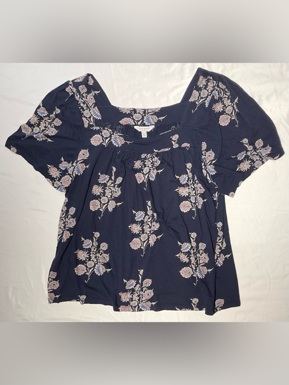 Lucky Brand Dark Blue Floral Boho Square Neck Flutter Top - Picture 5 of 9